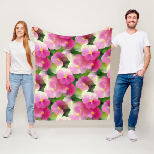 Couverture Polaire Élégant Motif à fleurs rose et blanc Impatiens