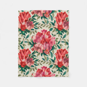 Couverture Polaire Élégant motif floral avec fleurs rouges et roses