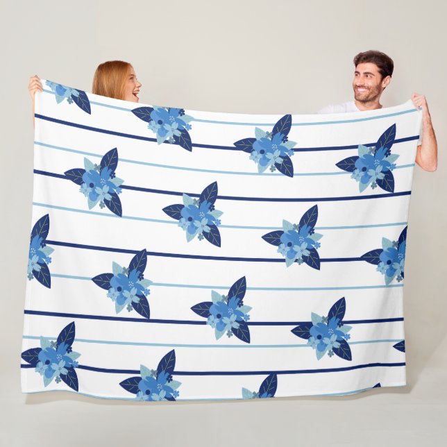 Couverture Polaire Élégant motif floral strié monochromatique bleu (En situation)