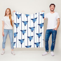 Élégant motif floral strié monochromatique bleu