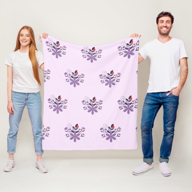 Couverture Polaire Élégant motif floral violet violet gris rouge (En situation)