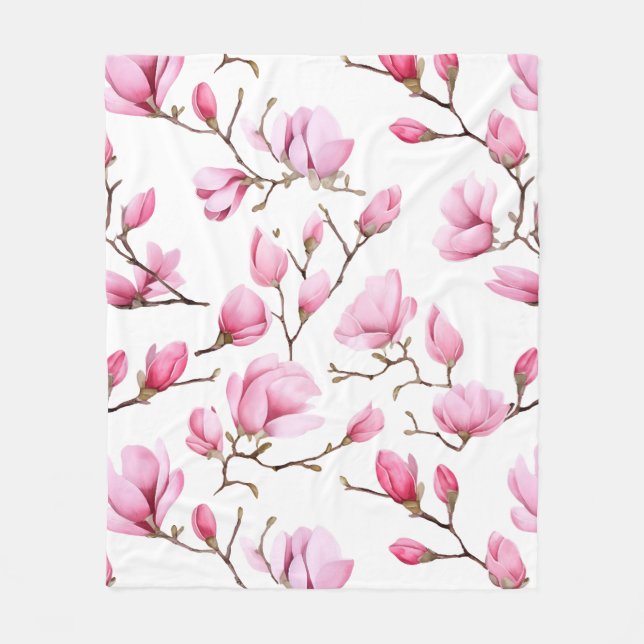 Couverture Polaire Élégant motif magnolia rose (Devant)