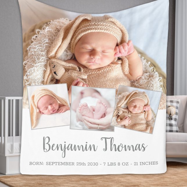 Couverture Polaire Elégant nouveau bébé personnalisé 4 photo Collage (Créateur téléchargé)