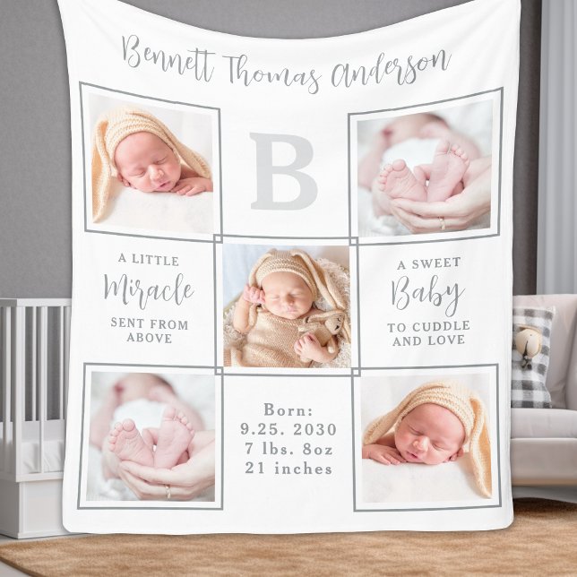 Couverture Polaire Elégant nouveau bébé personnalisé 5 photo collage (Créateur téléchargé)