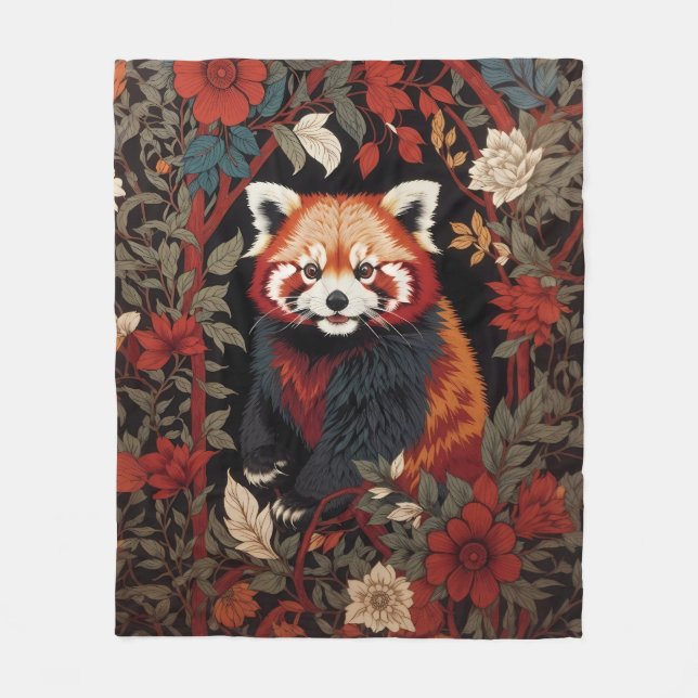 Couverture Polaire Élégant Panda Rouge William Morris Inspiré Floral (Devant)