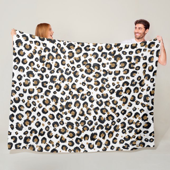 Couverture Polaire Élégant Parties scintillant d'or Motif Leopard (En situation)