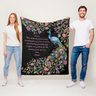 Couverture Polaire Elégant Peacock avec Fleurs comme Queue et Message
