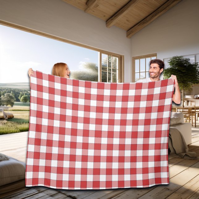 Couverture Polaire Élégant Pique-nique Campagne À damiers Rouge Blanc (Créateur téléchargé)