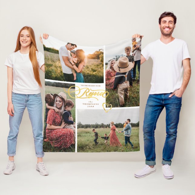 Couverture Polaire Elégant Rejoice Gold Christmas Four Photo Collage (En situation)