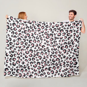 Couverture Polaire Élégant Rose Léopard Noir Motif