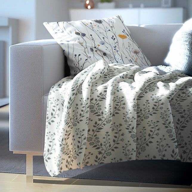 Couverture Polaire Elegant Sage Cream Minimalist Boho Floral Pattern (Créateur téléchargé)