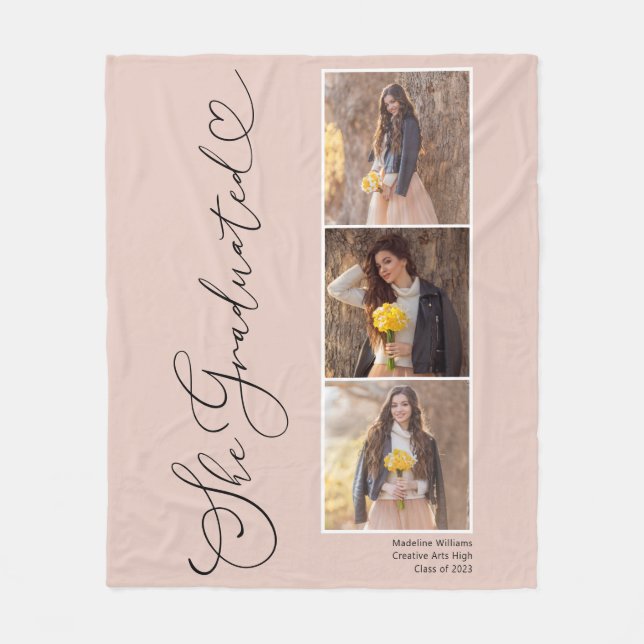 Couverture Polaire Élégant Script Coeur 3 Photo Graduation (Devant)