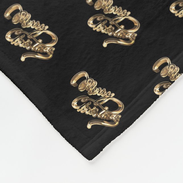 Couverture Polaire Élégant script noir et or Joyeux Noël (Coin)