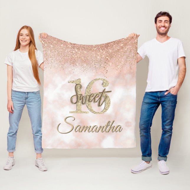 Couverture Polaire Élégant Sweet 16 Anniversaire Blush Pink Gold Part (En situation)