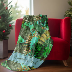 Couverture Polaire Élégant vert tropical feuille jaune bleu