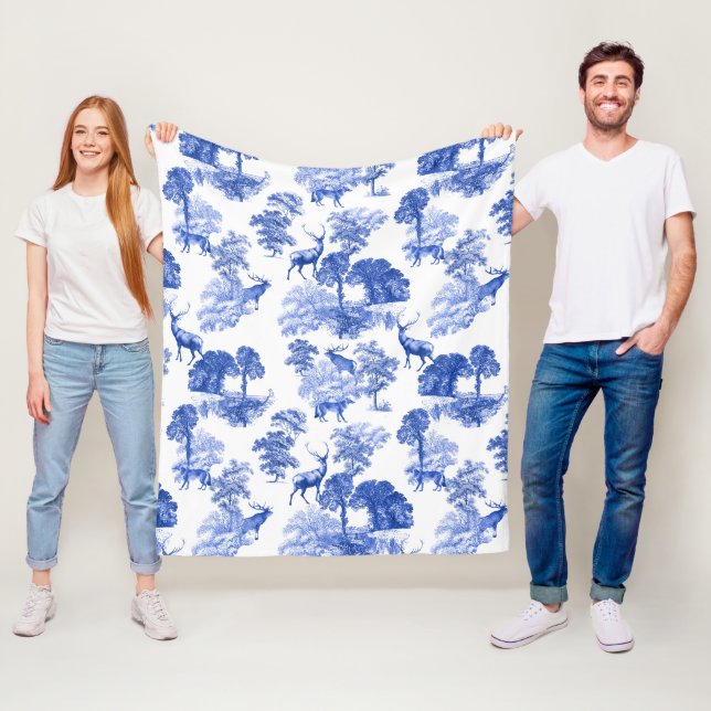 Couverture Polaire Elégant Vintage classique bleu French Toile Deer (En situation)