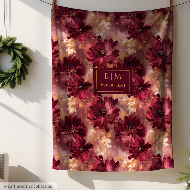 Couverture Polaire Elégante Aquarelle Burgundy Or Flore Cosy (Elegant Blush Burgundy Gold Watercolor Floral Cozy Fleece Blanket )