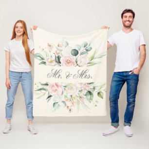 Couverture Polaire Elégante Aquarelle Florale Rose Blush M. & Mme