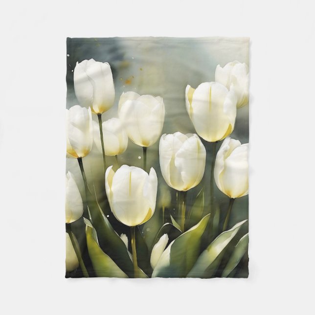 Couverture Polaire Élégante bande de tulipes blanches dans un jardin  (Devant)
