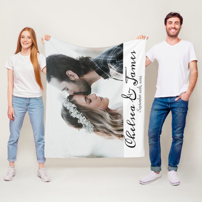 Couverture Polaire Élégante Calligraphie Couple Photo (En situation)