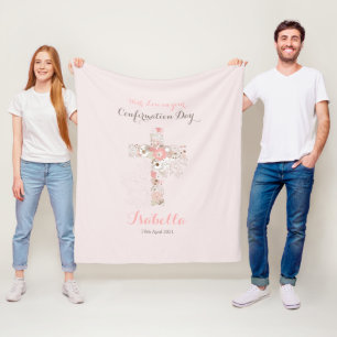 Couverture Polaire Elégante confirmation rose pâle nom croisé floral