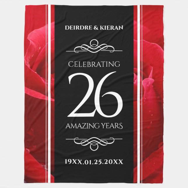 Couverture Polaire Élégante fête du 26e anniversaire du Mariage Rose (Devant)