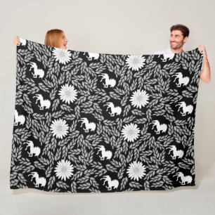 Couverture Polaire Élégante fille bébé noir et blanc Motif Unicorne