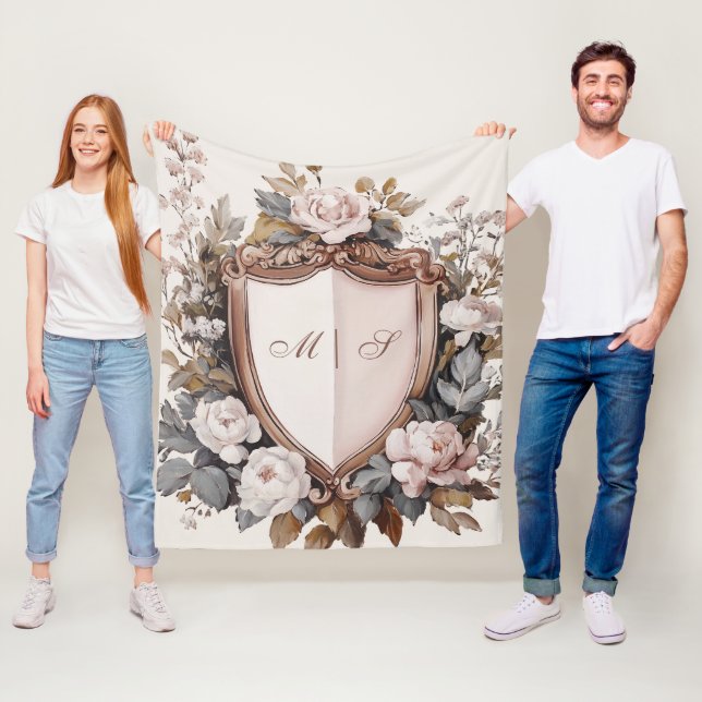 Couverture Polaire Elégante Peonies Rococo Mariage Crest (En situation)