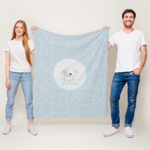 Couverture Polaire Élément Moderne Bébé Éléphant Blanc Bleu Garçon