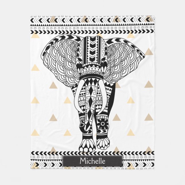 Couverture Polaire Eléphant à motif tribal à tendance triangulaire Go (Devant)