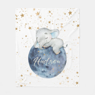 Couverture Polaire Eléphant bébé personnalisé sur la lune   50x60 pol
