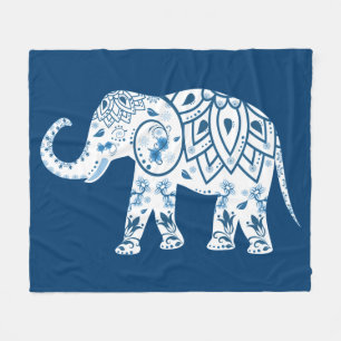Couverture Polaire Éléphant bleu modelé fleuri
