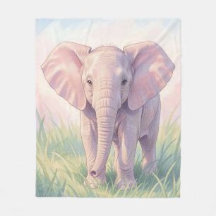 Couverture Polaire Éléphant de bébé mignon Prairie pastel