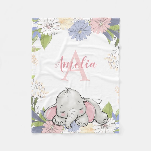 Couverture Polaire Eléphant floral de couronne Personnalisé (Devant)