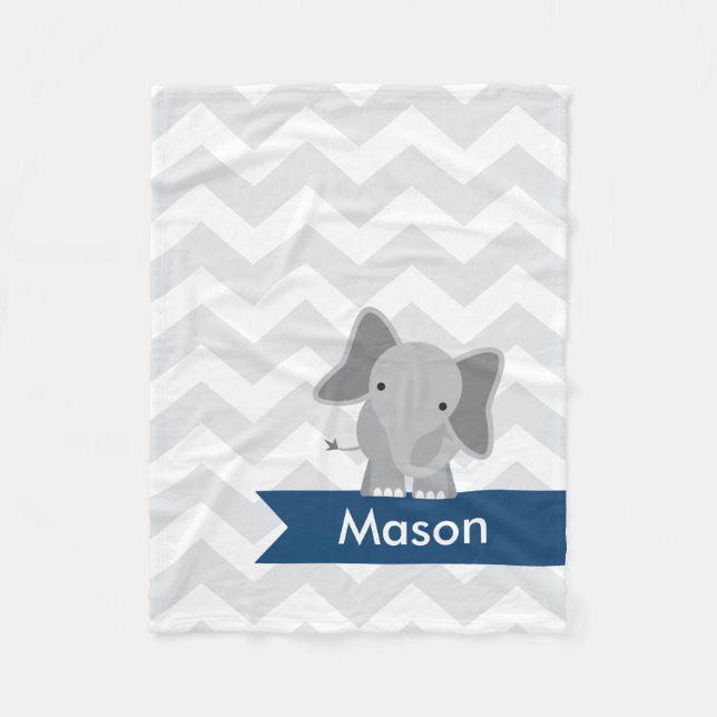 Couverture Polaire Eléphant gris bleu Chevron de la marine (Devant)