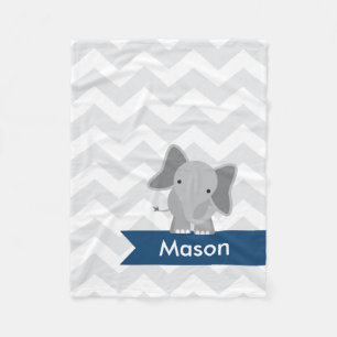 Couverture Polaire Éléphant gris personnalisé de Chevron de bleu