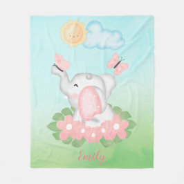 Couverture Polaire Eléphant mignon bébé avec fleurs roses