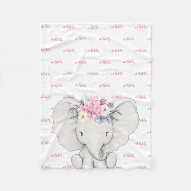 Couverture Polaire Éléphant Personnalisé Navy Nom Bleu Garçon (Devant)