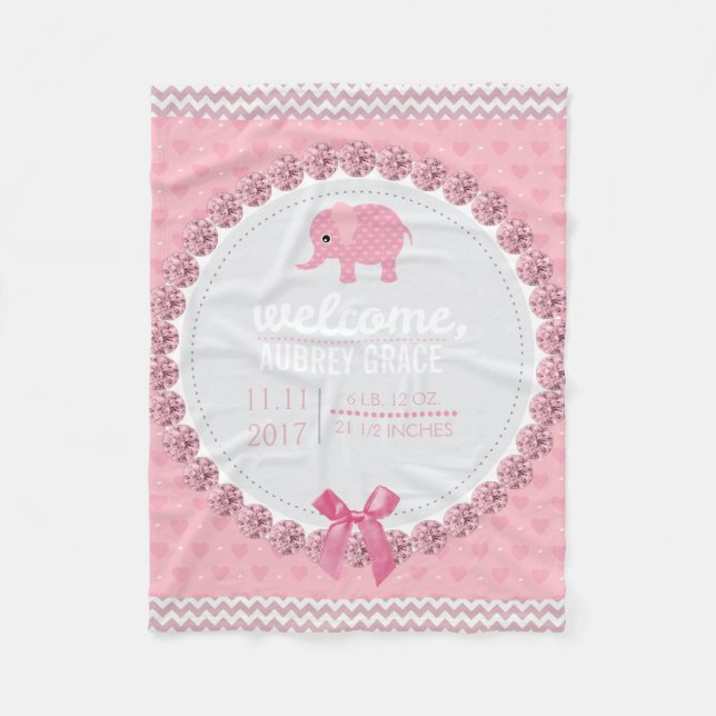 Couverture Polaire Éléphant rose de la crèche | de bébé personnalisé (Devant)
