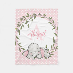 Couverture Polaire Eléphant rose verdoyant Fille personnalisée