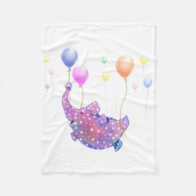 Couverture Polaire Eléphant Volant avec Ballons Bébé Toison Blanche (Devant)