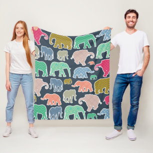 Couverture Polaire Eléphants Colorés, Motif Des Eléphants, Zigzag