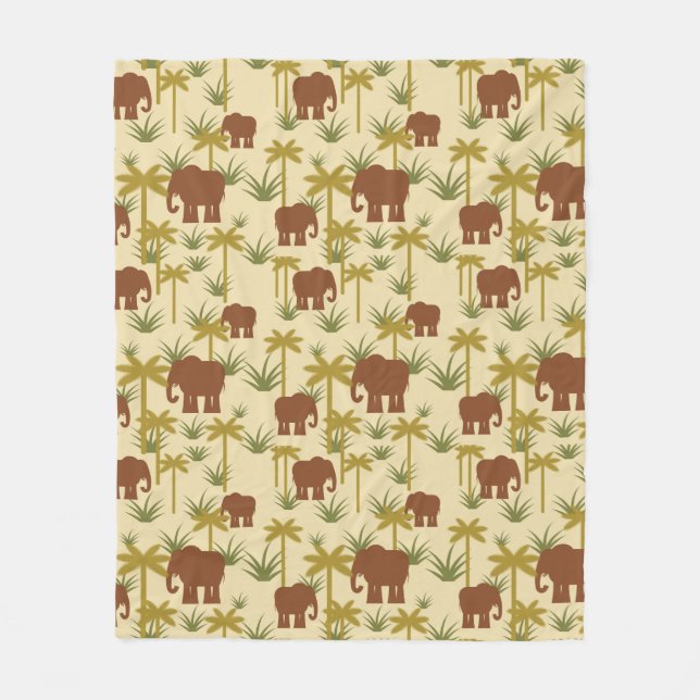 Couverture Polaire Éléphants et paumes dans le camouflage (Devant)