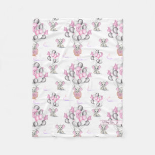 Couverture Polaire Eléphants mignons Ballons et nuages Bébé Fille