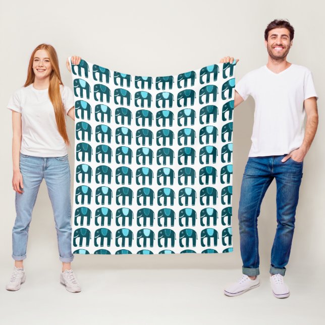 Couverture Polaire Eléphants Motif Bleu (En situation)