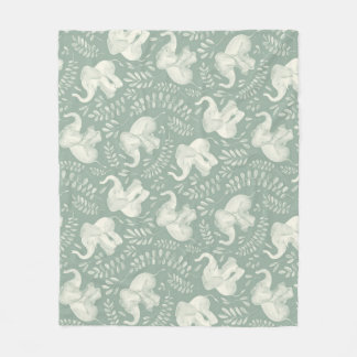 Couverture Polaire Eléphants riants mignons en Crème et Vert Sage