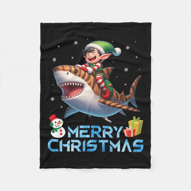 Couverture Polaire Elf Riding Tiger Shark Snowman Présenter Joyeux Ch (Devant)