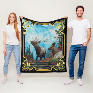 Couverture Polaire Elk, taureau et vache dans la forêt du Montana