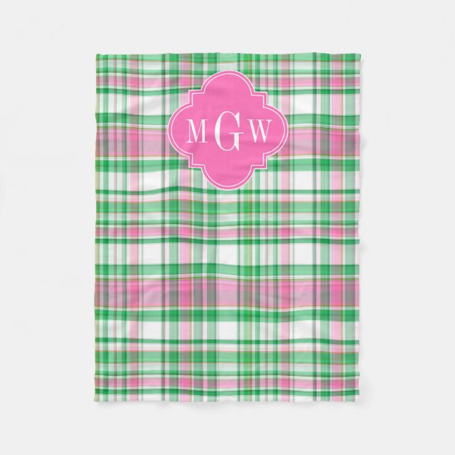 Couverture Polaire Emerald Green Hot Pink Wht Preppy Madras (Devant)