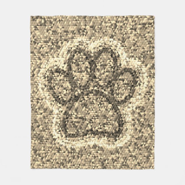 Couverture Polaire Empreinte de patte de chien basse poly sépia (Devant)